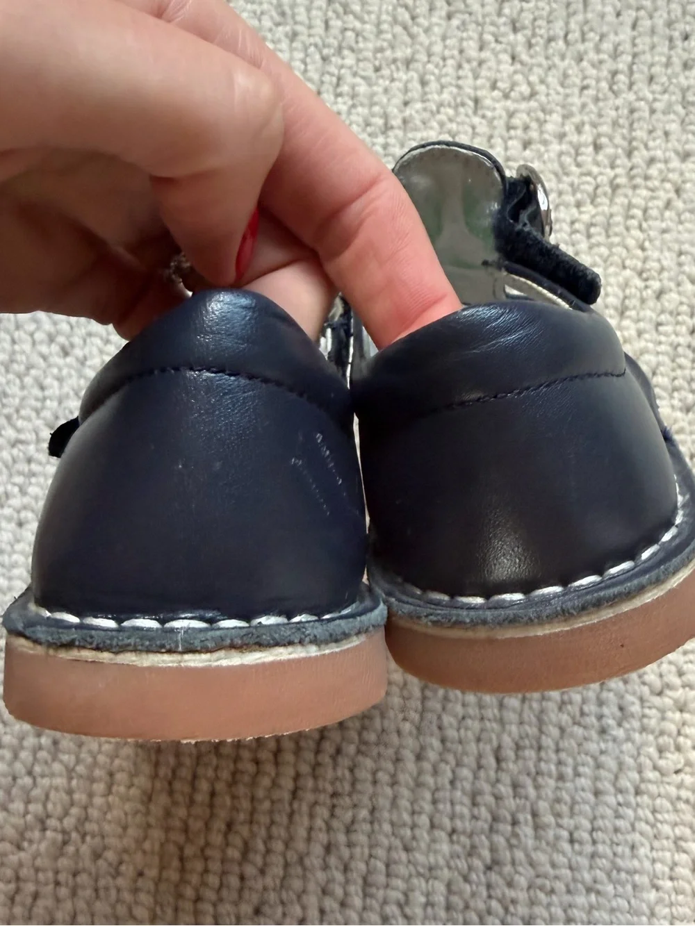 L'Amour Joy Navy Leather T-Strap Shoes - Size 10